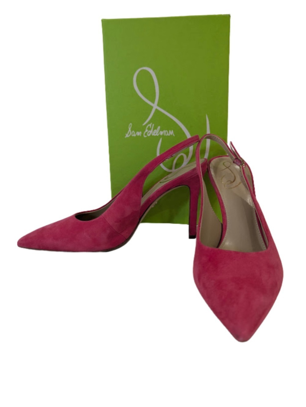 Sam Edelman Hazel Slingback Pumps Size 8 Dahlia Pink Suede Pointed Toe Stiletto